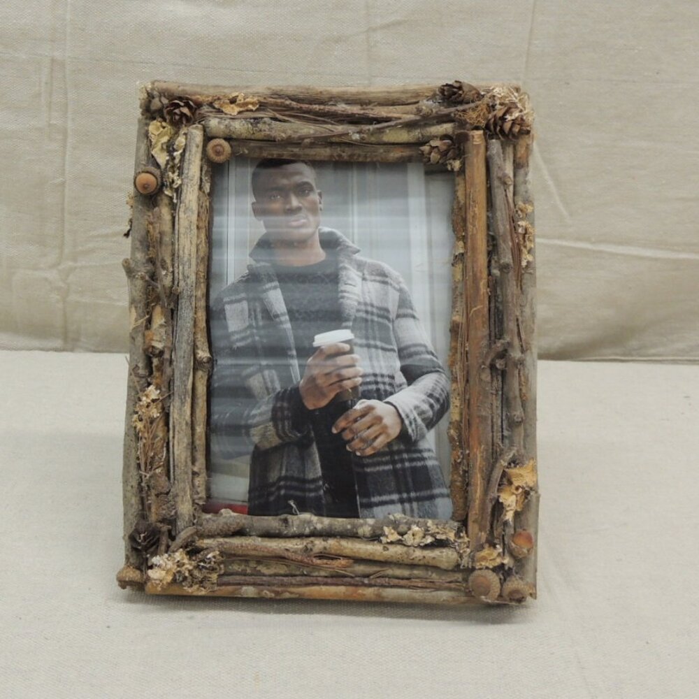 Vintage Bark and Dried Flowers Rustic Picture Frame